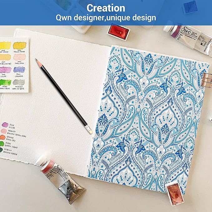 Softan Blue Paisley Printed Queen Size Sheet Set, Blue Floral Sheets Queen, Cozy Microfiber Fitted Sheet with 15" Deep Pocket & Non-Slip Straps, Flower Patterned Sheets & Pillowcase Sets