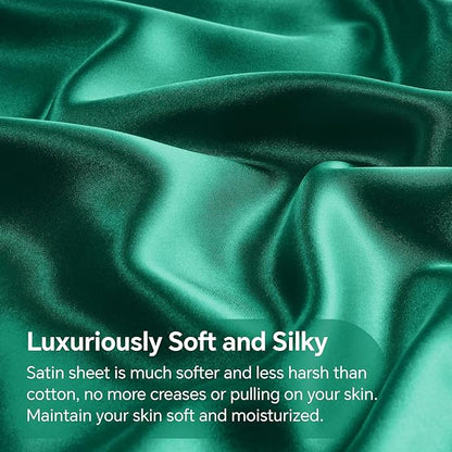 BEDELITE Satin Sheets Twin Size Bed Set, Luxury Soft Dark Green Silky Sheets for Hair and Skin, Similar to Silk Bed Sheets Set 3 Pieces with 1 Deep Pocket Fitted Sheet, 1 Flat Sheet, and 1 Pillowcase