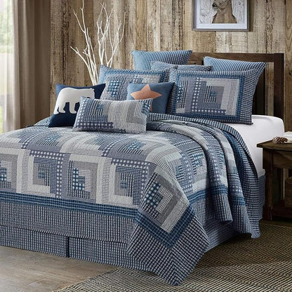 Virah Bella 3 Piece King Cabin Quilt Bedding Set - Montana Cabin: Blue/Gray - Rustic Country Reversible Patchwork Comforter Set with Decorative Pillow Shams, Blue/Gray