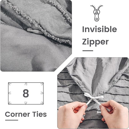 NEXHOME PRO Duvet Cover King Size, Grey 3 Pieces Boho Tufted Duvet Cover Set, Soft and Lightweight Microfiber Comforter Cover Set for All Season (Grey King, 104 x 90)-No Comforter