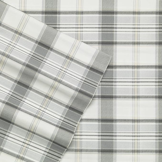 Eddie Bauer - Queen Sheets, Cotton Percale Bedding Set, Crisp & Cool Home Decor (Chinook Grey, Queen)