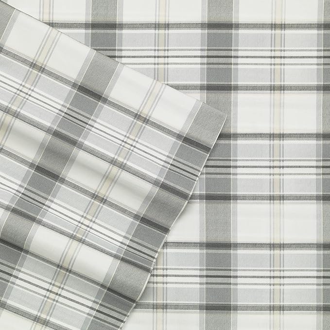 Eddie Bauer - King Sheets, Cotton Percale Bedding Set, Crisp & Cool Home Decor (Chinook Grey, King)