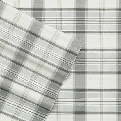 Eddie Bauer - King Sheets, Cotton Percale Bedding Set, Crisp & Cool Home Decor (Chinook Grey, King)