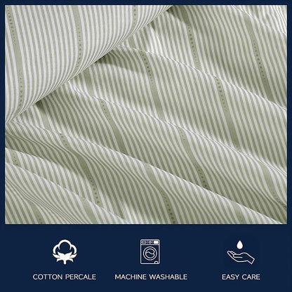 Nautica - Full Size Sheets Set, Crisp & Tailored Floral Bedding with a Smooth Cotton Percale, Bed Sheets with Matching Pillowcases & Fitted Sheet (Ellipse Stripe Green)