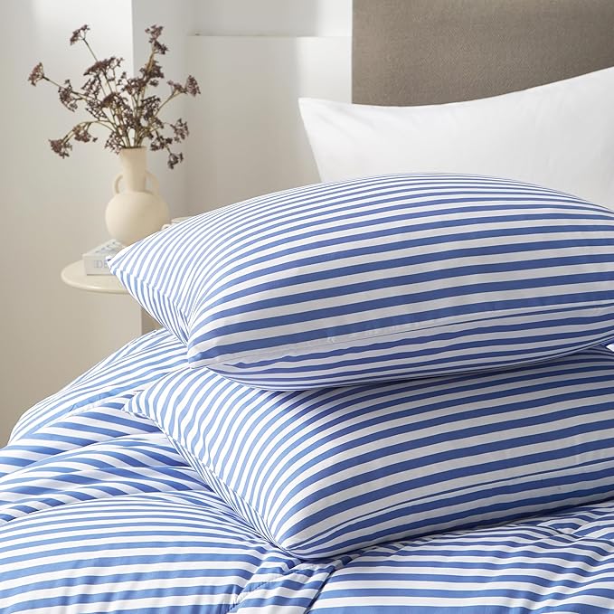 mixinni Striped Comforter Set Twin XL Size - Blue Stripes Pattern Bed Set for All Season, 3 Pieces Lightweight Bedding Comforter Sets for All Seasons (1 Soft Fluffy Comforter + 2 Pillowcases)
