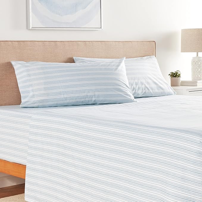 Nautica - Queen Sheets, Cotton Percale Bedding Set, Crisp & Cool, Coastal Home Decor (Beaux Stripe Navy, Queen)
