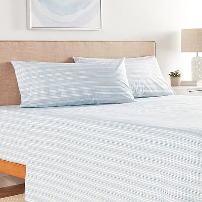 Nautica - Queen Sheets, Cotton Percale Bedding Set, Crisp & Cool, Coastal Home Decor (Beaux Stripe Navy, Queen)