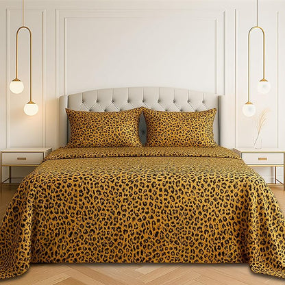Satin Sheets Twin [3-Piece, Gold Leopard] Hotel Luxury Silky Bed Sheets - Extra Soft 1800 Microfiber Sheet Set, Wrinkle, Fade, Stain Resistant - Deep Pocket Fitted Sheet, Flat Sheet, Pillow Cases