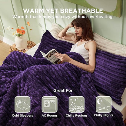 Bedsure Twin/Twin XL Size Comforter - GentleSoft™ 2 Pieces Double-Side Fleece Fluffy Purple Comforter Set, Cozy Striped Room Decor Aesthetic Luxury Twin Bedding Sets, 1 Pillowcase, 68x88 Inches