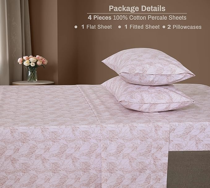 ZOYER 100% Cotton Sheets – California King Percale Bedding, Cooling & Breathable, Durable with a Crisp, Soft & Comfortable Feel, 14" Deep Pocket, 4-Piece Set, Negative Print