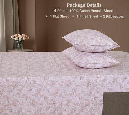ZOYER 100% Cotton Sheets – California King Percale Bedding, Cooling & Breathable, Durable with a Crisp, Soft & Comfortable Feel, 14" Deep Pocket, 4-Piece Set, Negative Print