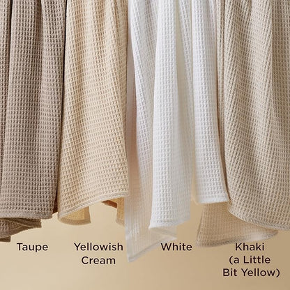 Bedsure Gentlesoft 100% Cotton Blanket Queen Size for Bed - Breathable and Soft for Spring Summer, Thick Cozy Waffle Weave Blanket Gifts for Women, Yellowish Cream, 90x90 Inches