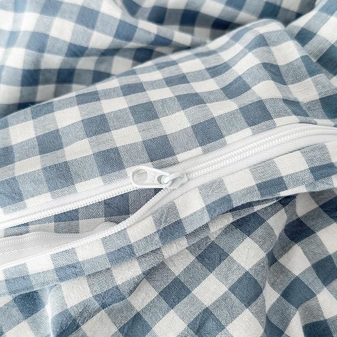 LifeTB Blue Gingham Duvet Cover Set Twin Size Soft 100% Washed Cotton Grid Duvet Cover Blue White Plaid Checkered Comforter Cover Breathable Farmhouse Gingham Bedding Set Twin
