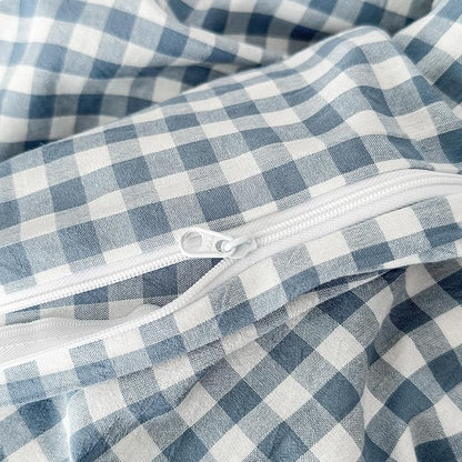 LifeTB Blue Gingham Duvet Cover Set Twin Size Soft 100% Washed Cotton Grid Duvet Cover Blue White Plaid Checkered Comforter Cover Breathable Farmhouse Gingham Bedding Set Twin