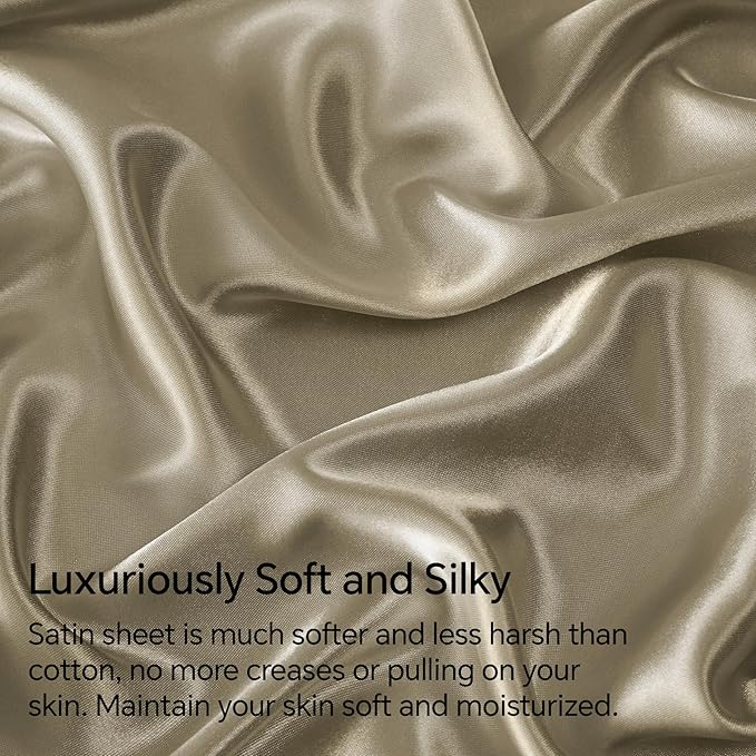 BEDELITE Satin Sheets Twin XL Size Bed Set, Luxury Soft Taupe Silky Sheets for Hair and Skin, Similar to Silk Bed Sheets Set 3 Pieces with 1 Deep Pocket Fitted Sheet, 1 Flat Sheet, and 1 Pillowcase