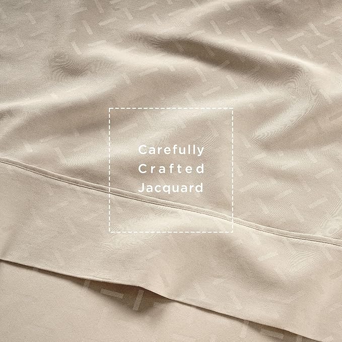 Threadmill Cotton Twin XL Sheet Set | 100% Cotton Sheets for Twin XL Size Bed | Damask Jacquard Sateen Twin XL Bed Sheets Set with 16” Deep Pocket | Soft Breathable 3-Piece Cooling Sheet Set | Beige