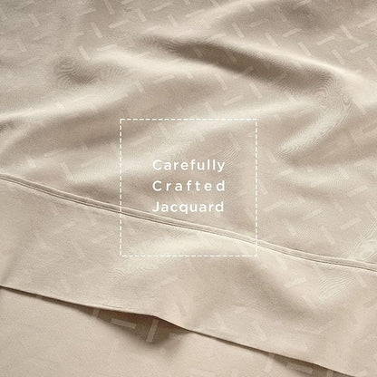 Threadmill Cotton Twin XL Sheet Set | 100% Cotton Sheets for Twin XL Size Bed | Damask Jacquard Sateen Twin XL Bed Sheets Set with 16” Deep Pocket | Soft Breathable 3-Piece Cooling Sheet Set | Beige
