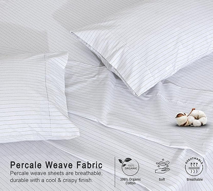 RUVANTI 100% Organic Cotton Sheets King Size, Percale Weave, GOTS Certified, 4-Piece Set, Deep Pocket 15", Crisp & Breathable, Soft Durable Bedding, Sábanas Algodón Orgánico – Construction Line