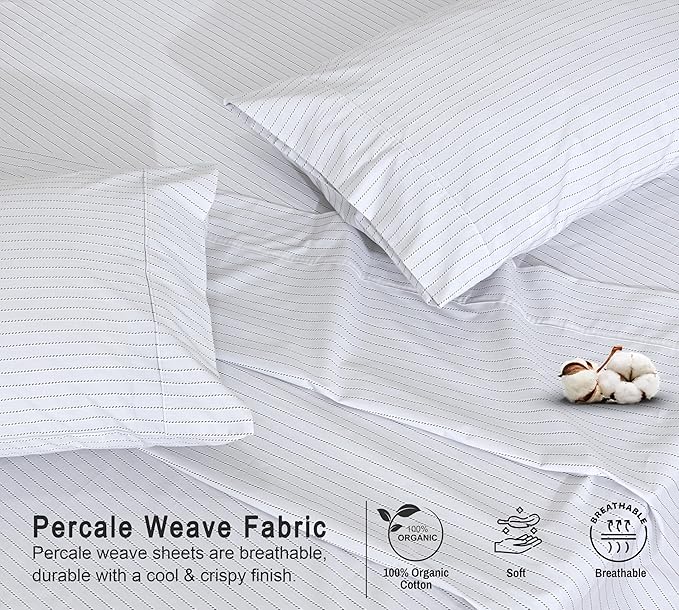 RUVANTI 100% Organic Cotton Sheets Twin XL, Percale Weave, GOTS Certified, 3-Piece Set, Deep Pocket 15", Crisp & Breathable, Soft Durable Bedding, Sábanas Algodón Orgánico – Construction Line