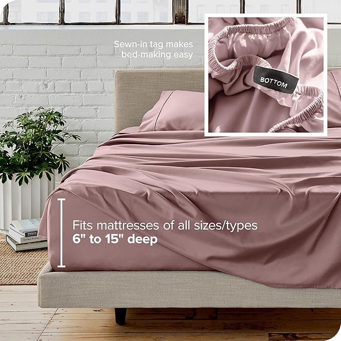 Bare Home Queen Sheet Set - 1800 Ultra-Soft Microfiber Queen Bed Sheets - Double Brushed - Deep Pockets - Easy Fit - 4 Piece Set - Bedding Sheets & Pillowcases (Queen, Mauve)