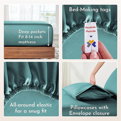 California Design Den Natural 100% Cotton Bed Sheets Full Size Bed Set with Deep Pockets - Soft Sateen Weave, Durable Sheets Teal (Deep Tone)