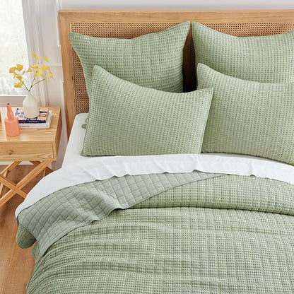 Levtex Home Mills Waffle King/Cal King Quilt Set (106x92in) with 2 Pillow Shams (36x20in) - Desert Sage - 100% Cotton King Size Quilt Bedding Set - Lightweight, Soft, Pre-Washed