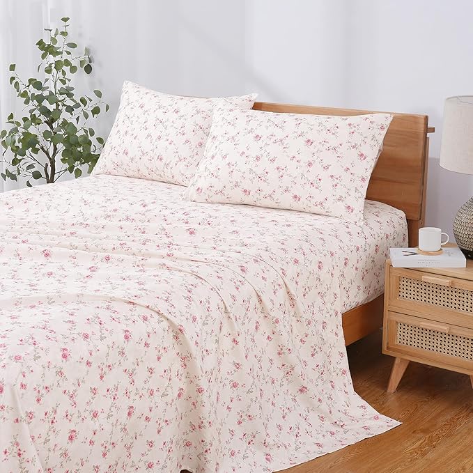 Modern Threads Printed 4-Piece Extra Soft Bedding Sheets & Pillowcase Set, Deep Pocket up to 16 inch Mattress Kashmir Rose Cal King