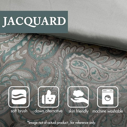 Madison Park Aubrey Cozy 12 Piece Comforter Set & Sheet, Luxe Faux Silk Jacquard Paisley Design - All Season Down Alternative Bedding with Cotton Bed Sheets, Bedskirt, Toss Pillows, King Teal
