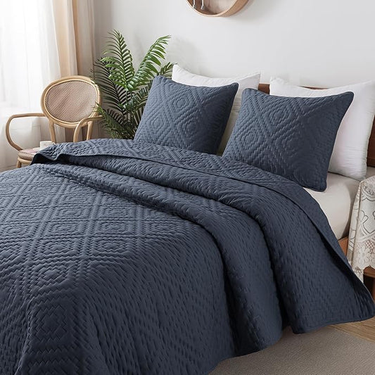 R.SHARE Navy Blue Twin Size Quilt Bedding Sets with Pillow Sham, Boho Lightweight Soft Bedspread Coverlet, Quilted Blanket Thin Comforter Bed Cover for All Season, 2 Pieces, 68x90 inches