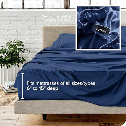Bare Home Split King Sheet Set - 1800 Ultra-Soft Microfiber Bed Sheets - Double Brushed - Deep Pockets - Easy Fit - 5 Piece Set - Bedding Sheets & Pillowcases (Split King, Dark Blue)