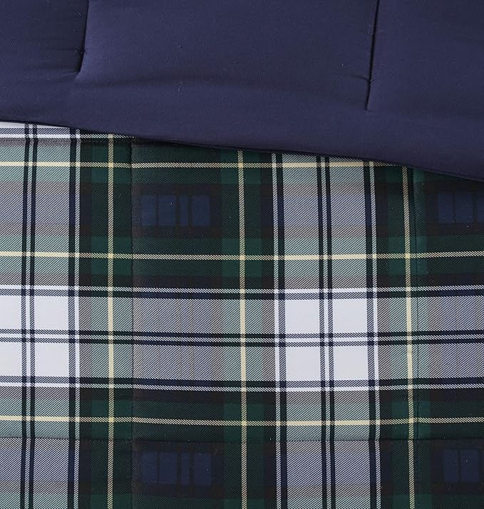 Madison Park Essentials Parkston Plaid Comforter, Matching Sham, 3M Scotchguard Stain Release Cover, Hypoallergenic All Season Bedding-Set, Twin/TwinXL, Navy, 2 Piece