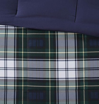 Madison Park Essentials Parkston Plaid Comforter, Matching Sham, 3M Scotchguard Stain Release Cover, Hypoallergenic All Season Bedding-Set, King/California King, Navy, 3 Piece