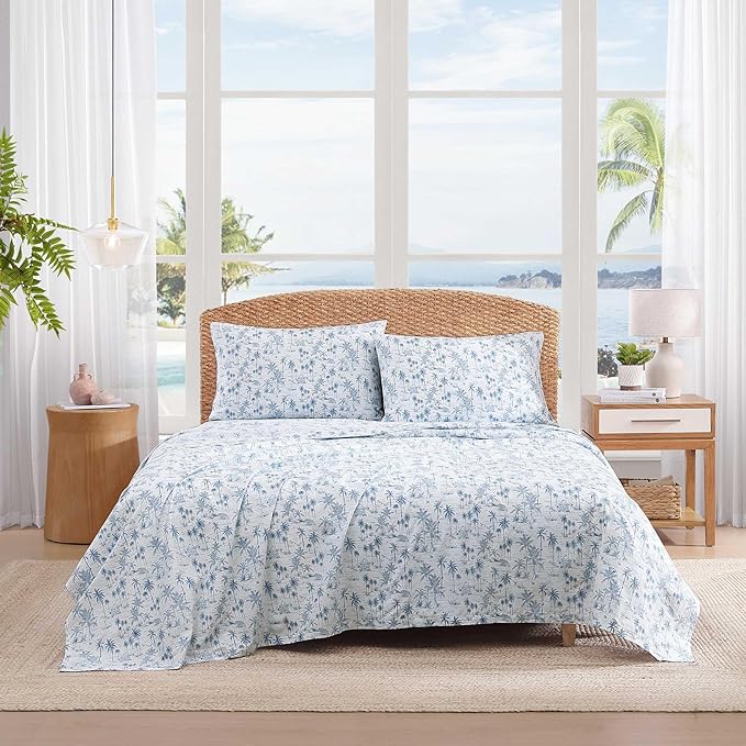 Tommy Bahama - Twin Sheet Set, Crisp & Cool Cotton Percale Bed Sheets, Deep Pockets, Coastal Bedding with Matching Fitted Sheet & Pillowcase (Surfside Blue)