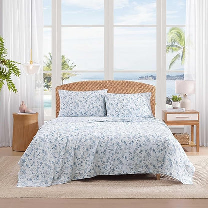 Tommy Bahama - King Sheets, Super Soft Cotton Percale Bedding Set with Matching Pillowcases, Crisp & Cool, Coastal Room Essentials (Surfside Blue, King)