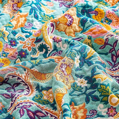 Boho Blanket Throw Quilt, 100% Cotton Soft Light Weight Throw Blankets for Summer, 50"x60" Farmhouse Flower Decorative Blankets, All Season Rustic Reversible Bohemian Throw Quilt