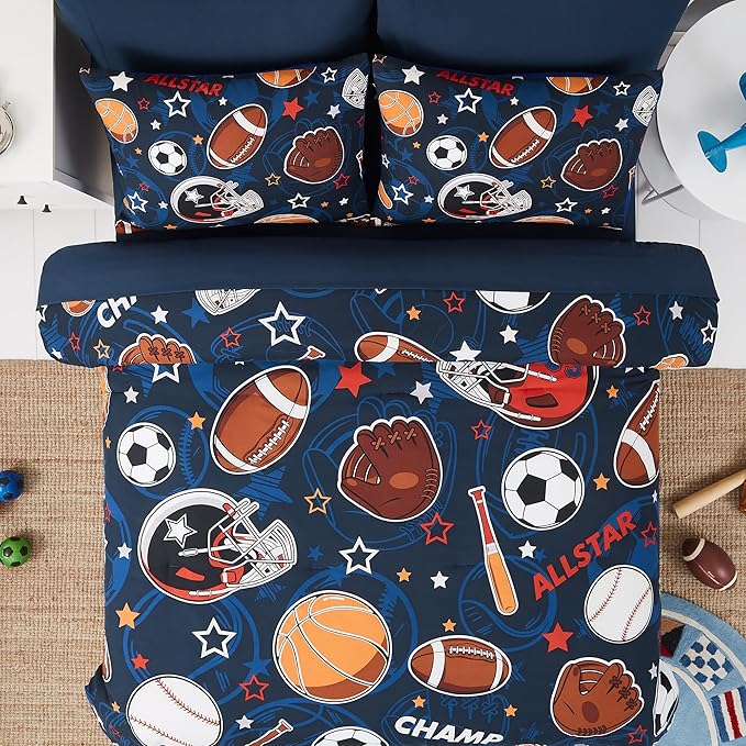 Full Kids Comforter Set - 7 Pieces Full Bedding Sets for Boys Teen, Glow in The Dark Sports Ball Games Bed in A Bag with Sheets