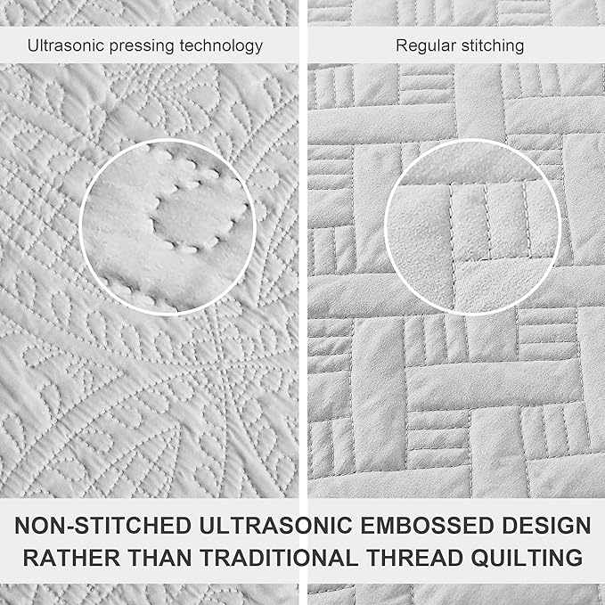 Love's cabin Oversized King Size Quilt Bedding Set Light Grey Bedspreads - Oversized King Lightweight Bedspread Comforter - Coin Pattern Coverlet for All Season - 3 Pieces (1 Quilt, 2 Pillow Shams)