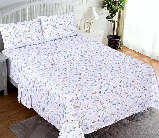 RUVANTI 100% Cotton Sheets – Queen Size Percale Bedding, Cooling & Breathable Floral Design, Durable with a Crisp, Soft & Comfortable Feel, 16" Deep Pocket, 4-Piece Set, Dino