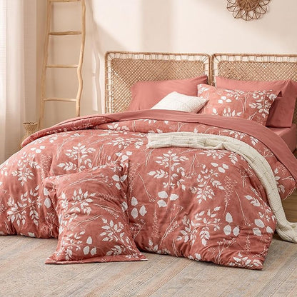 Bedsure Dusty Pink King Comforter Set - 7 Pieces Floral Bedding Sets, King Bed in a Bag with Reversible Botanical Flowers Comforter, Sheets, Pillowcases & Shams