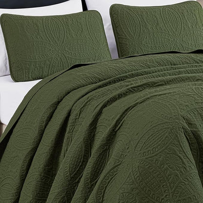 Chezmoi Collection Austin 3-Piece Oversized Bedspread Coverlet Set (Queen, Cypress Green) | Oversized, Lightweight, Fade Resistant