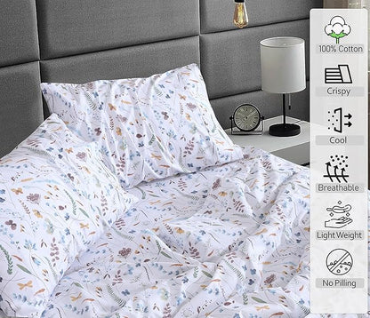 RUVANTI 100% Cotton Sheets – Twin XL Size Percale Bedding, Cooling & Breathable Floral Design, Durable with a Crisp, Soft & Comfortable Feel, 16" Deep Pocket, 3-Piece Set, Fern Class