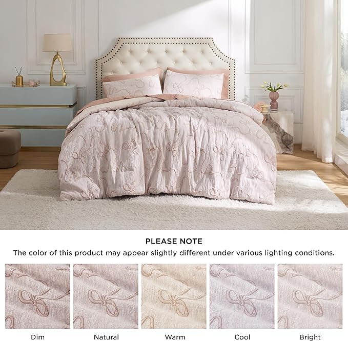 Bedsure Pink King Size Comforter Set, GentleSoft™ 3 Pieces Breathable Bow Comforter Set Women with 2 Pillow Shams, Cute King Bedding Set Pink Room Decor Aesthetic Bedroom Decor, 104x90 Inches