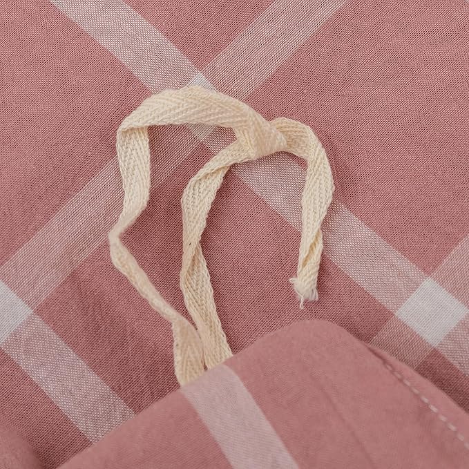 EAVD Modern Style Pink Plaid Duvet Cover Queen Soft Cotton Pink and White Grid Plaid Bedding Set with 2 Pillowcases Simple Checkered Geometric Duvet Cover with Zipper Closure