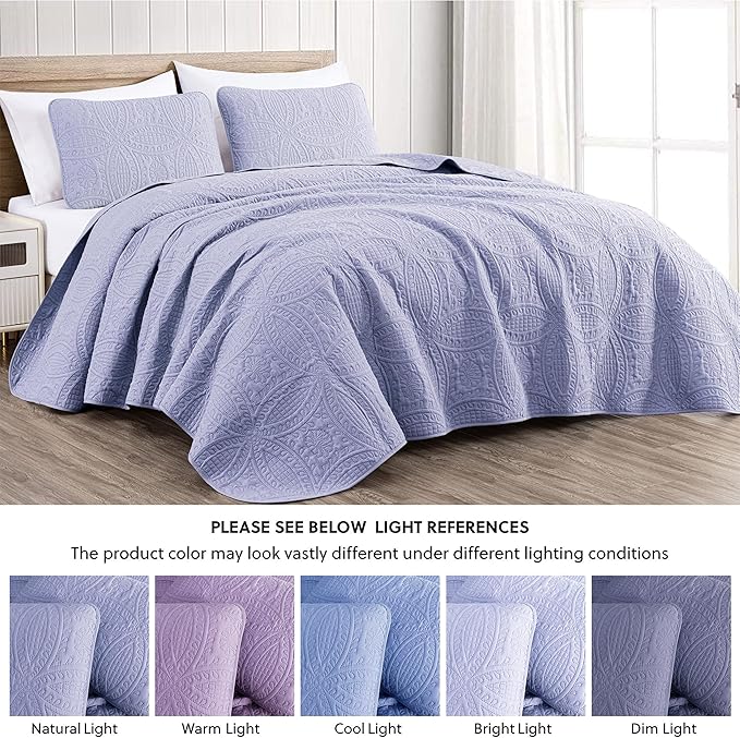 Chezmoi Collection Austin 3-Piece Oversized Bedspread Coverlet Set (King, Lavender) | Oversized, Lightweight, Fade Resistant