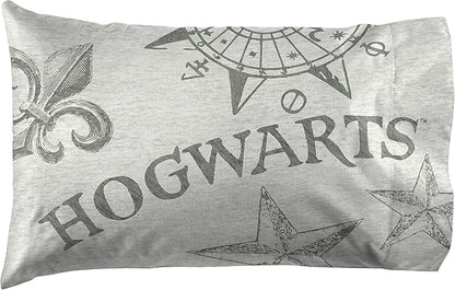 Jay Franco Kids Sheet Set with Fitted, Flat Sheets & Pillow Cover - Ultra-Soft Bedding with Pillowcase for Room Decor, Gray - Harry Potter, 3 Piece Twin