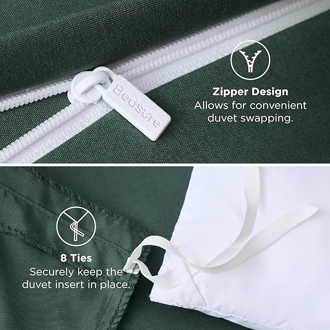 Bedsure Duvet Cover King Size - Soft Double Brushed Bedding Set for Kids & Adults, Zipper Closure, 3 Pieces, Includes 1 Duvet Cover (104"x90") & 2 Pillow Shams, NO Comforter, Forest Green