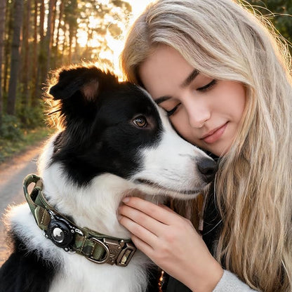 Tactical AirTag Dog Collar Waterproof with QR Code ID Tag, Military Training Dog Collar with Built-in AirTag Holder, Metal Buckle & Handle, GPS Tracking Collar for Medium to Large Dogs (Camo, L)