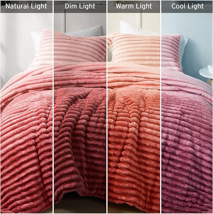 Intelligent Design King Comforter Set, Plush Bedding, Microfiber Reverse, 3 Piece, Lightweight, Super Soft Ribbed Velvet Comforter 2 Shams, All Season Fluffy Bed Set, Avril, King/Cal King Blush Ombre
