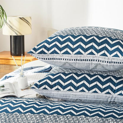 BOLINLIVING Twin Comforter Set Kids, Boho Stripe Comforter Set Twin Size, Twin Bed in a Bag Soft Bohomian Bedding Lightweight Breathable for All Seasons (Blue 66×90 inch)