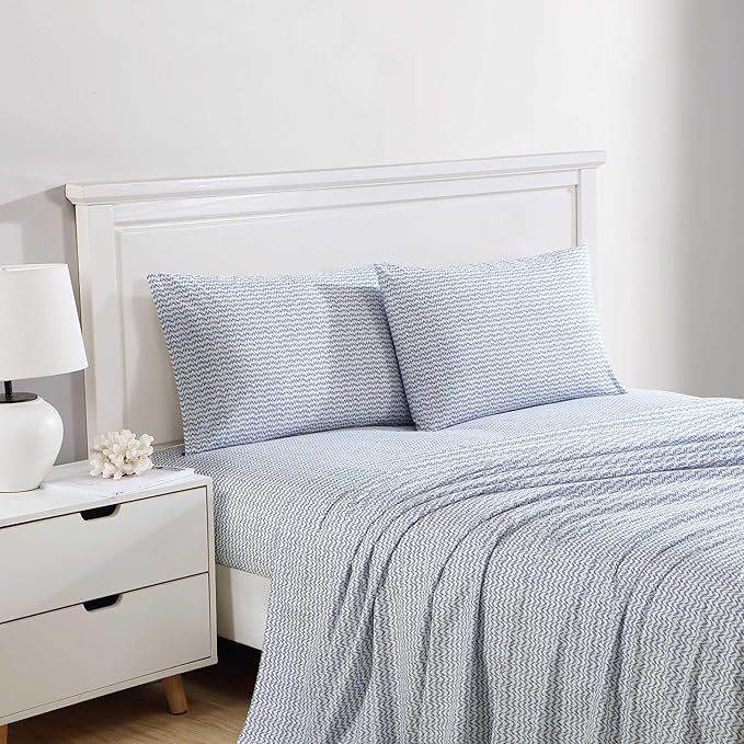 Nautica - Sheets, Cotton Percale Bedding Set with Matching Pillowcases, Crisp & Cool, Deep Pocket (Ikat Wave Blue, Full)